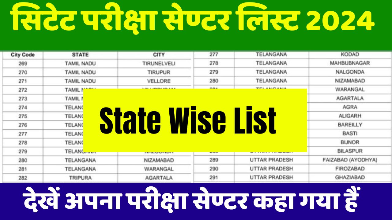 CTET Exam Centre List 2024 State Wise